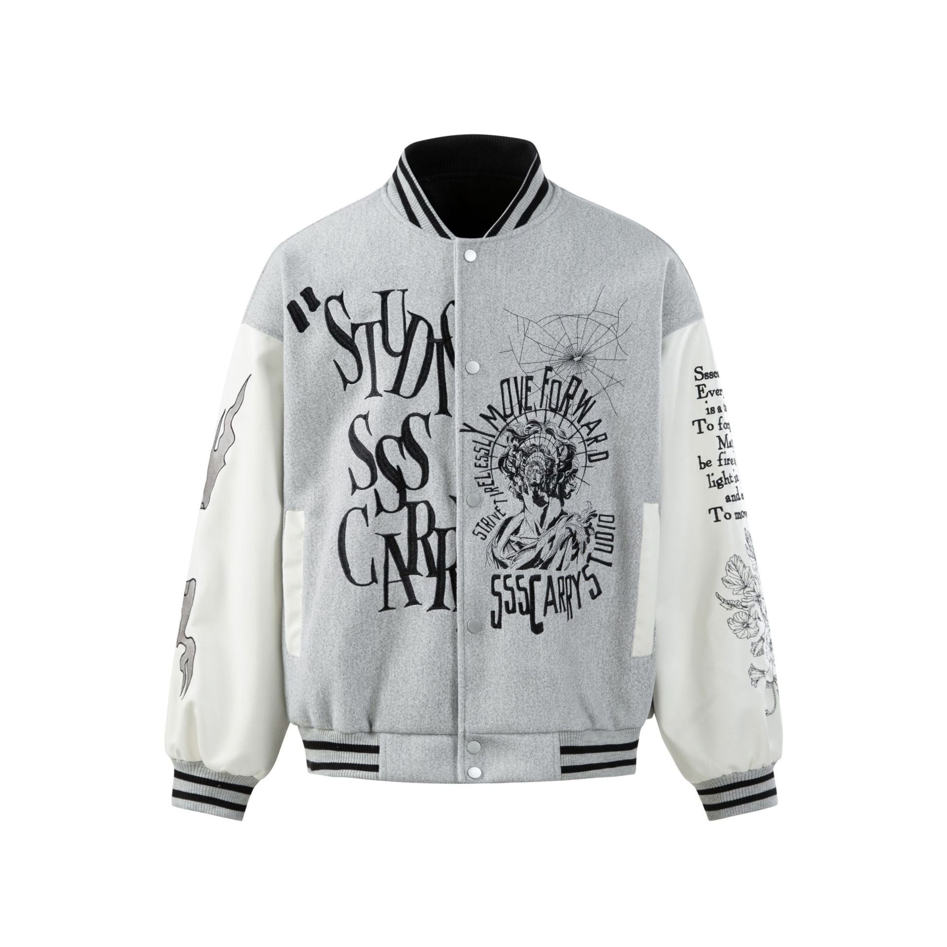 Streetwear Style Heavy Embroidery Patchwork Baseball Jacket