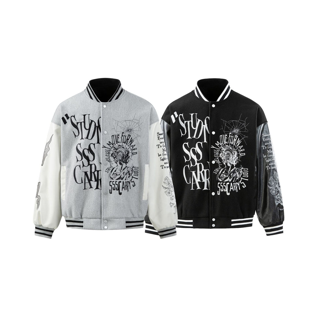 Streetwear Style Heavy Embroidery Patchwork Baseball Jacket