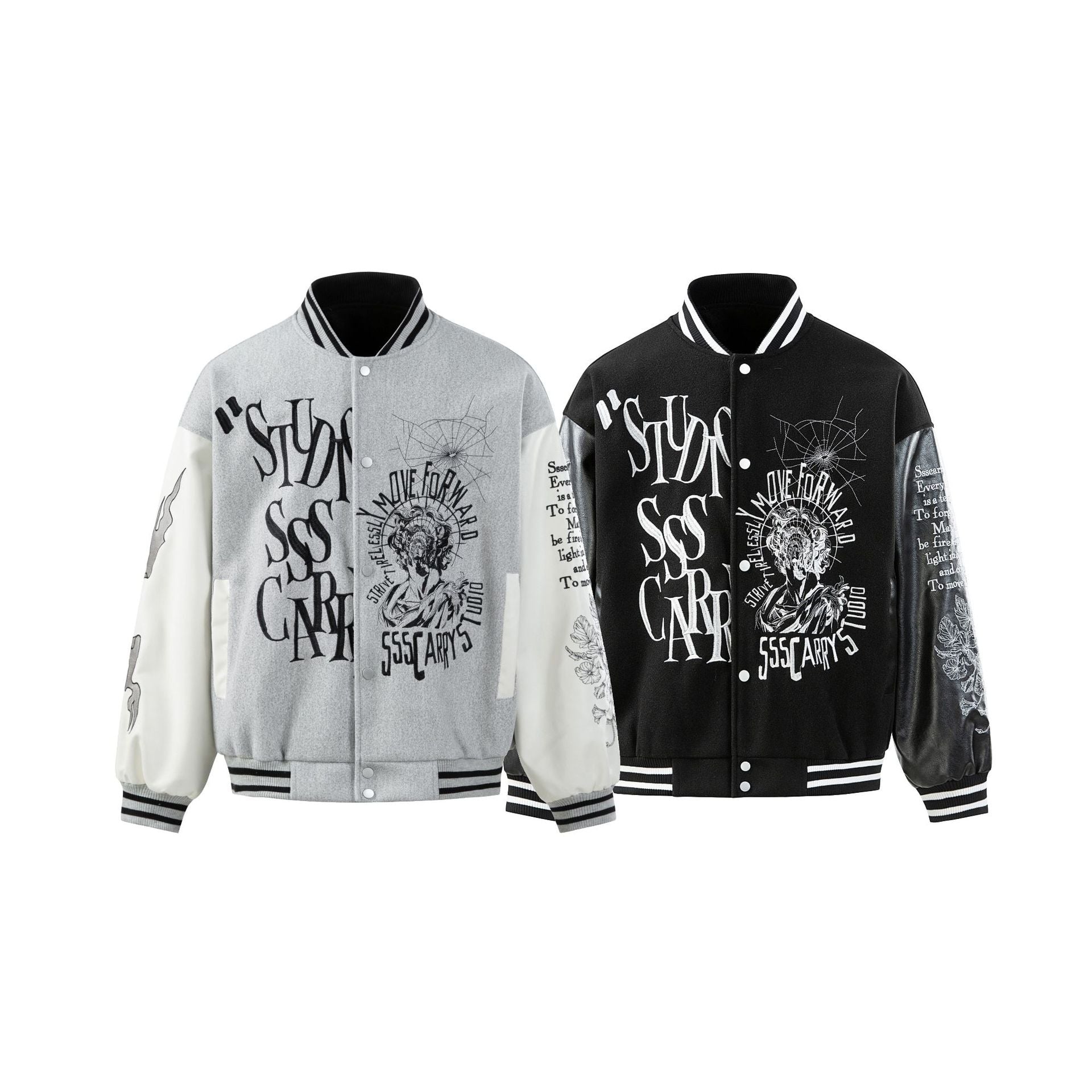 Streetwear Style Heavy Embroidery Patchwork Baseball Jacket