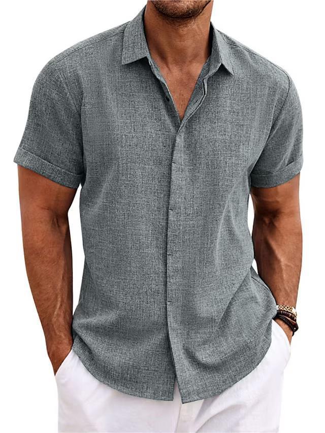 Men's Linen-Look Short Sleeve Button-Up Shirt