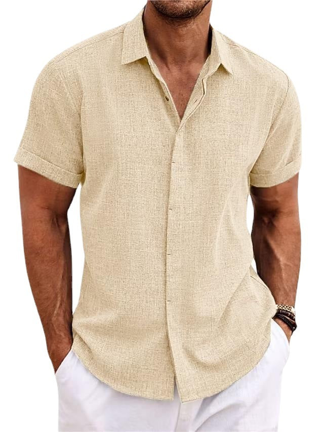 Men's Linen-Look Short Sleeve Button-Up Shirt