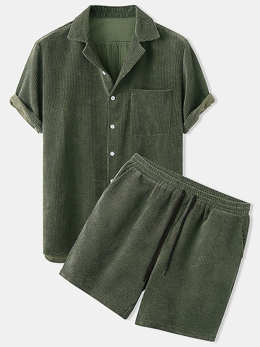 Men's Full Size Classic Textured Top and Shorts Set Plus Size