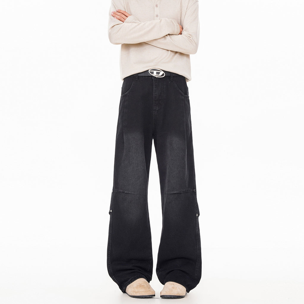 Streetwear Lightning Pattern Washed Denim Pants