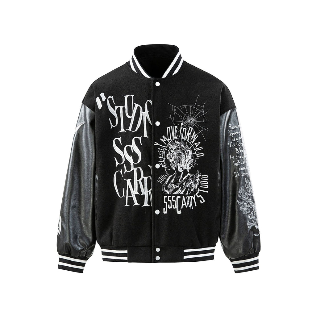 Streetwear Style Heavy Embroidery Patchwork Baseball Jacket