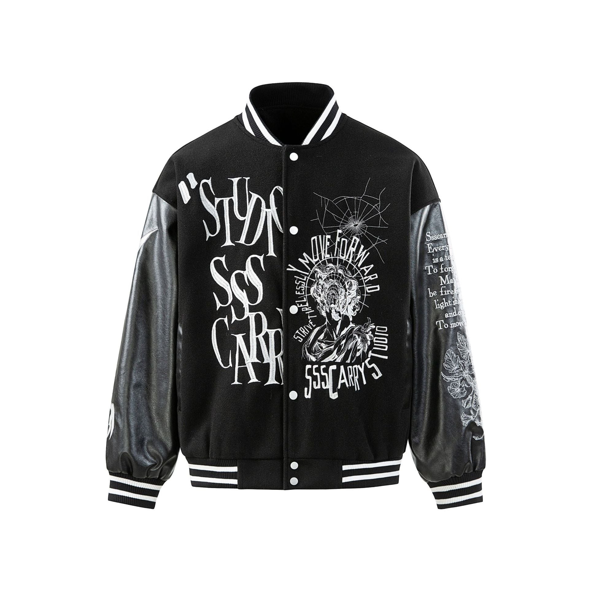 Streetwear Style Heavy Embroidery Patchwork Baseball Jacket