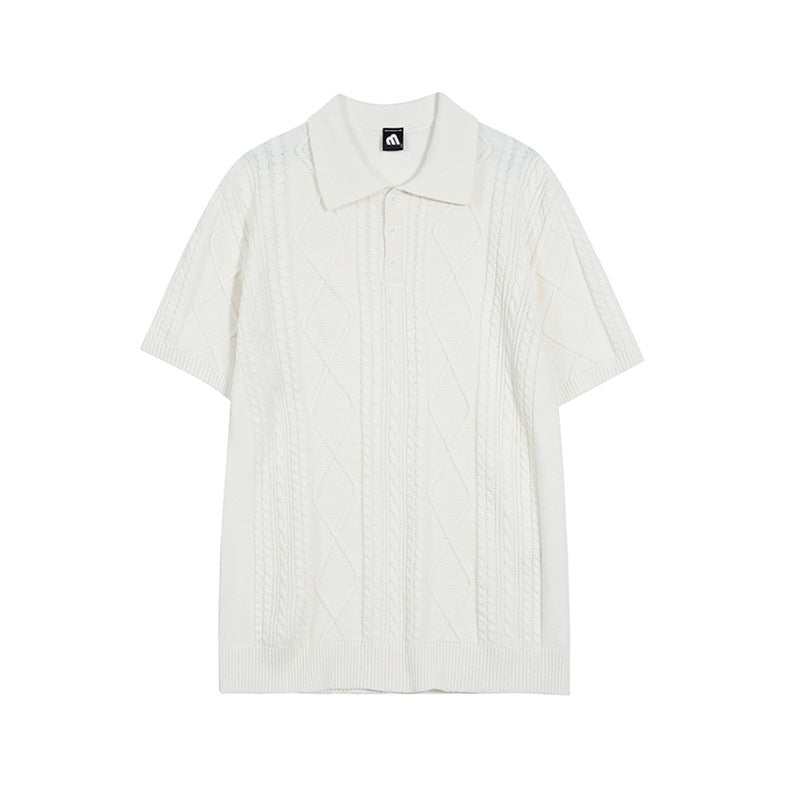 MYQ Texture Knitted Polo Shirt Short T Men's Summer Loose Leck T-Shirt Korean Fashionable Short Sleeve Sweater