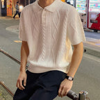 MYQ Texture Knitted Polo Shirt Short T Men's Summer Loose Leck T-Shirt Korean Fashionable Short Sleeve Sweater
