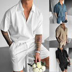 Men's Clothing European And American New Zipper Polo Casual Short-Sleeved Drawstring Shorts Men's Suit