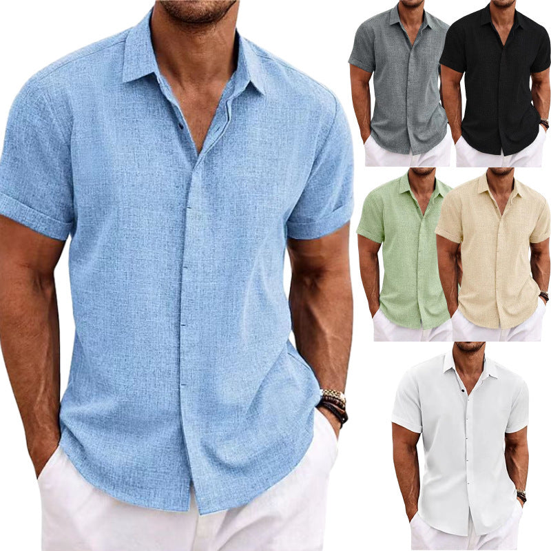 Men's Linen-Look Short Sleeve Button-Up Shirt