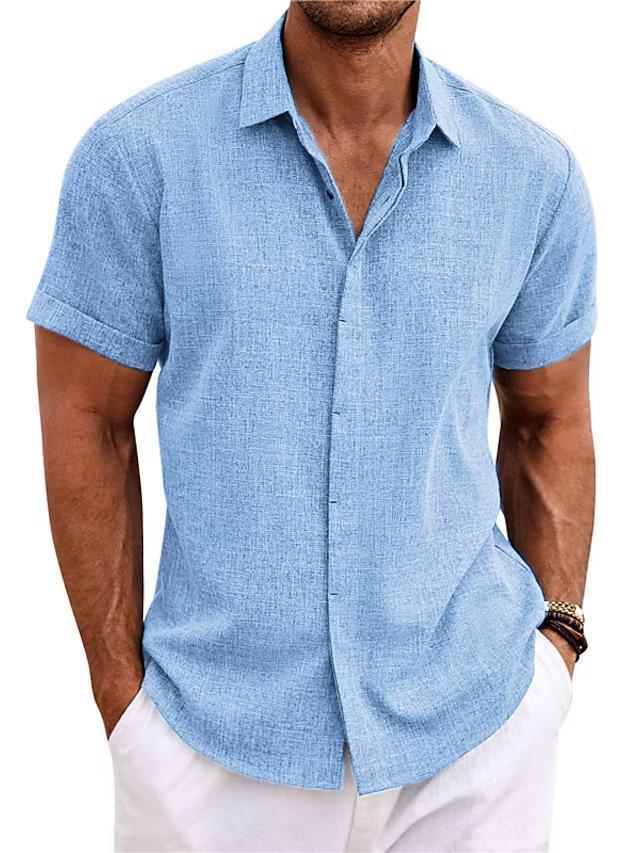Men's Linen-Look Short Sleeve Button-Up Shirt
